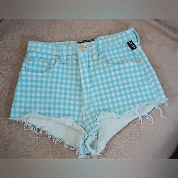 💙 Vintage Versace '90s Plaid High Waist Prairie Shorts - Picture 10 of 16